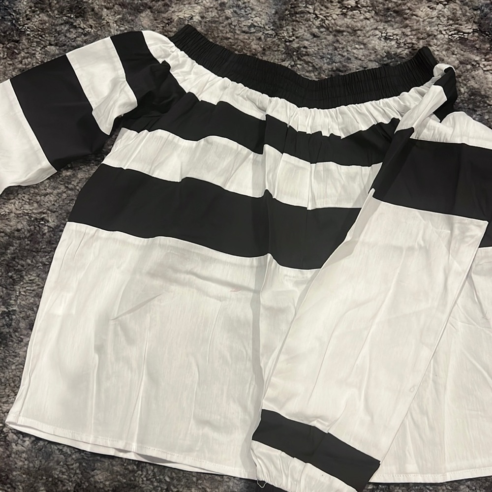Black and white off the shoulder top